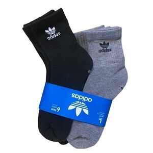 Adidas 6Pk Heather Grey Black White Womens Socks Large or womens 10-13 mens 8-12